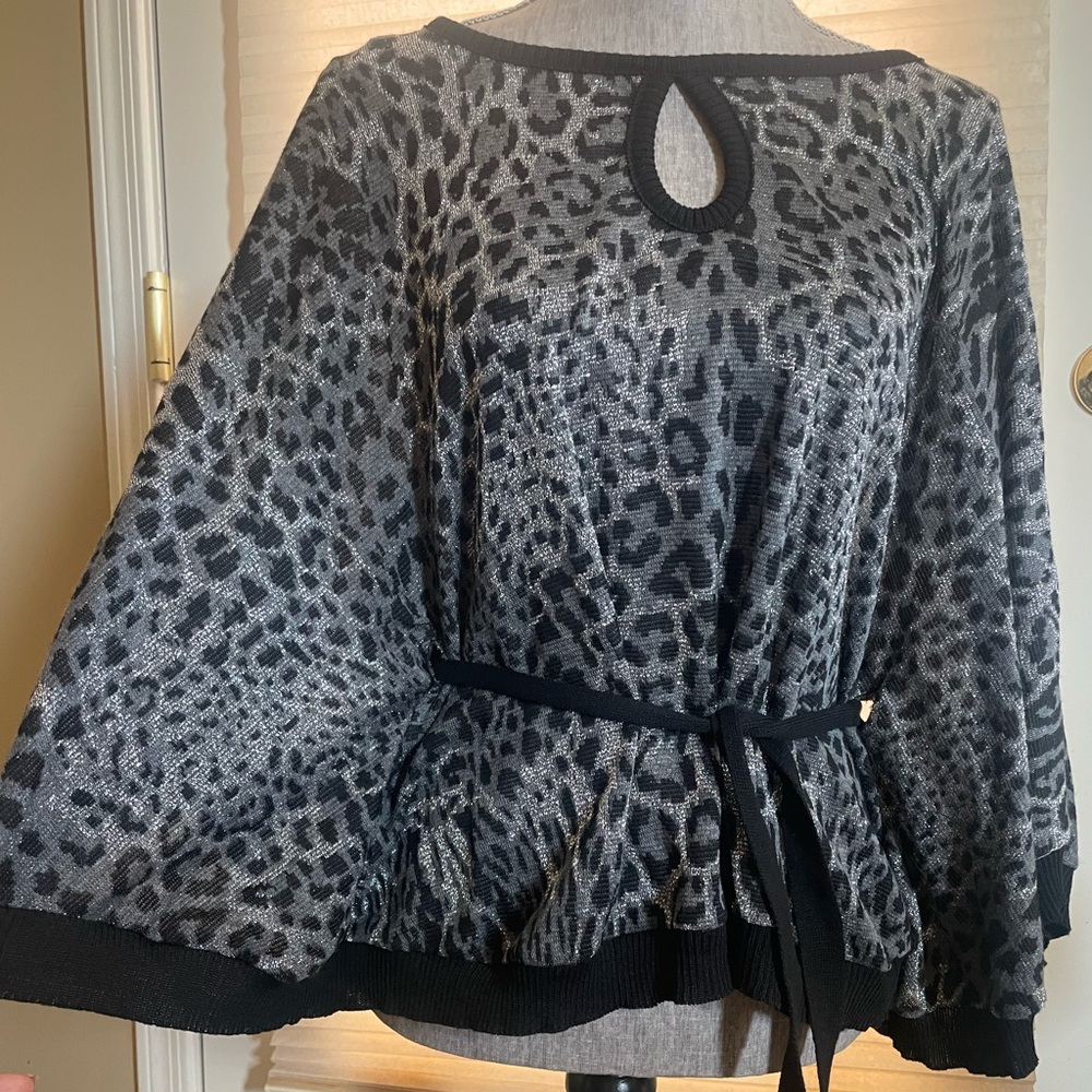 Questions by Say What Leopard Print Belted Poncho Top